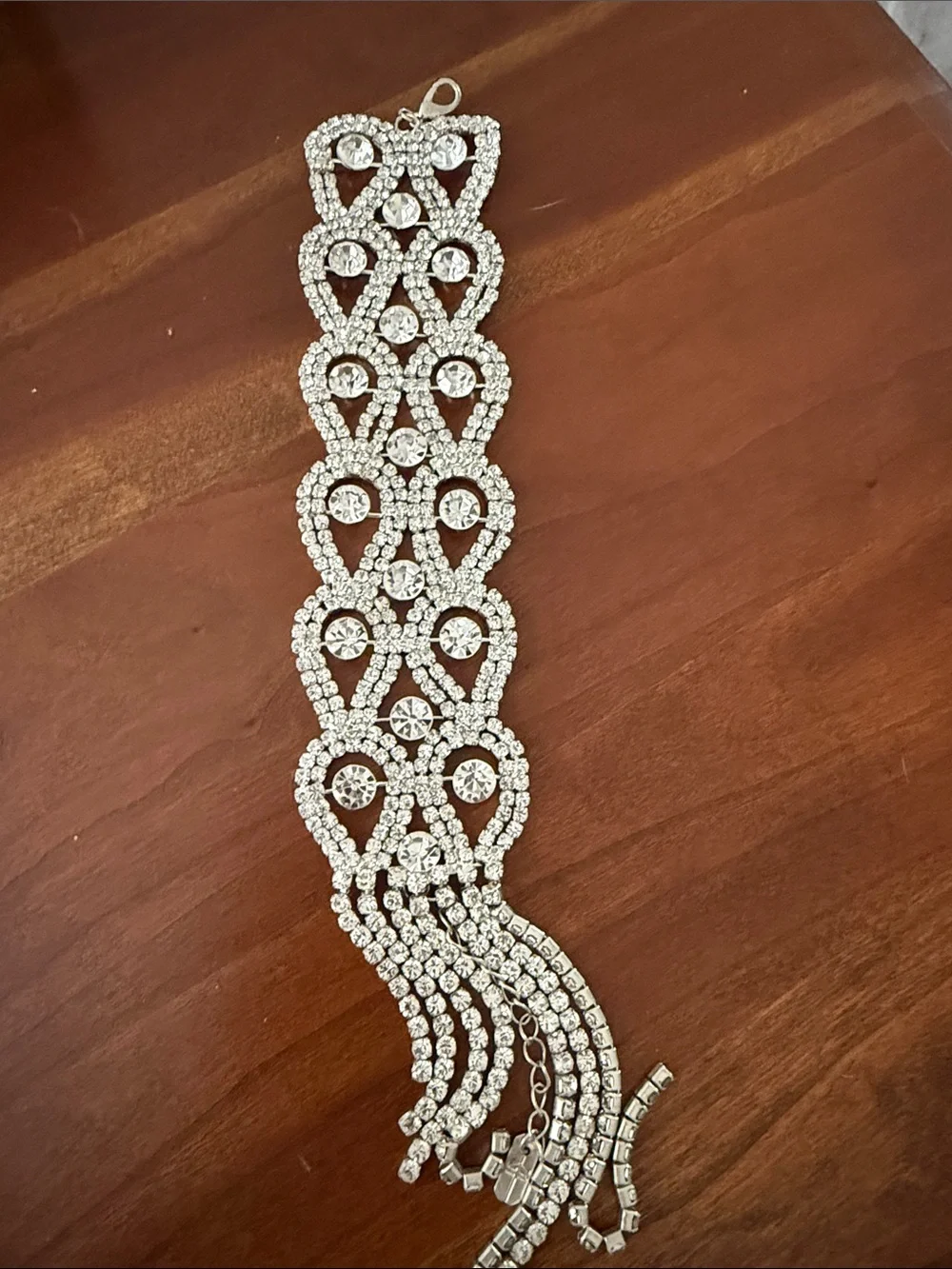 Rhinestone Statement Fringe Bracelet Sparkly Glam Costume Jewelry